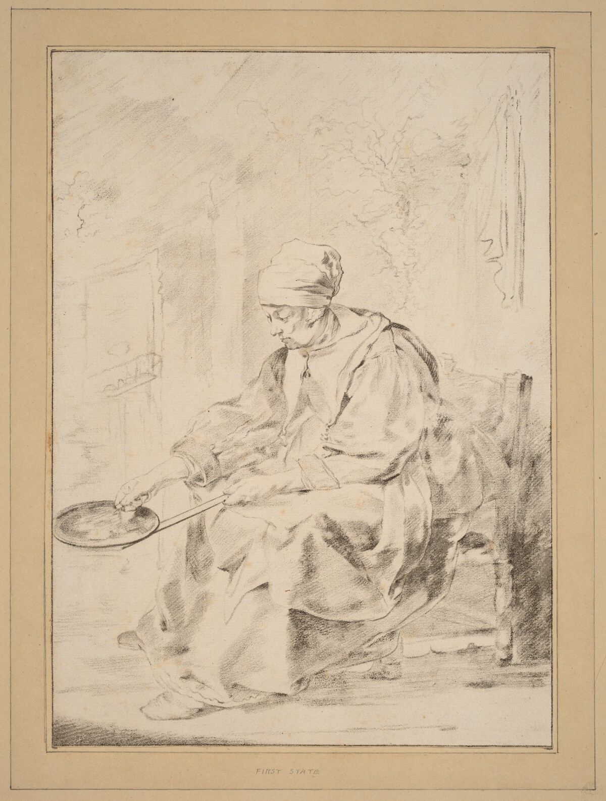 Pancake Woman by Cornelis Ploos van Amstel (editor) and Johannes Kornlein (printmaker), after Gabriel Metsu