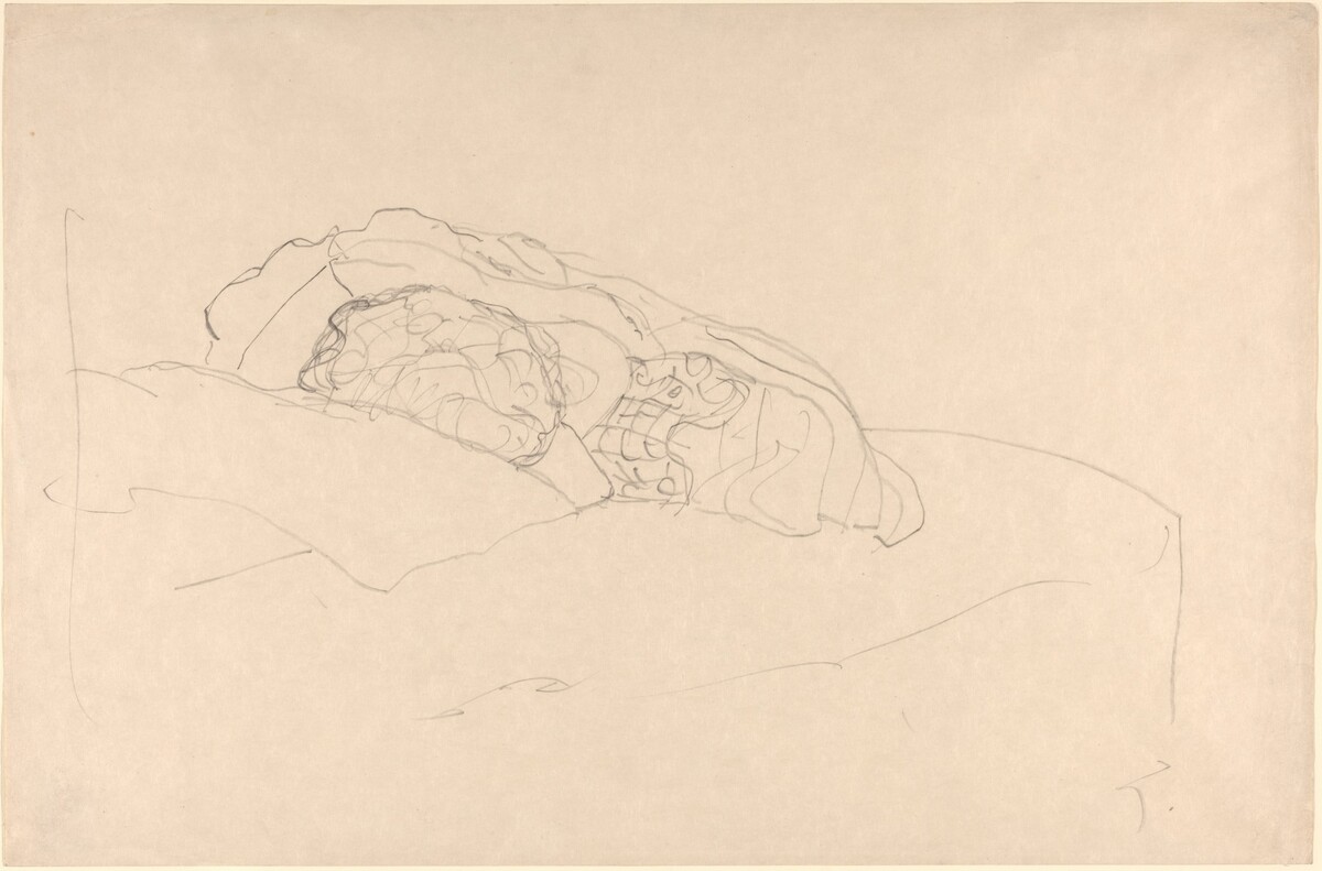 Curled up Girl on Bed by Gustav Klimt