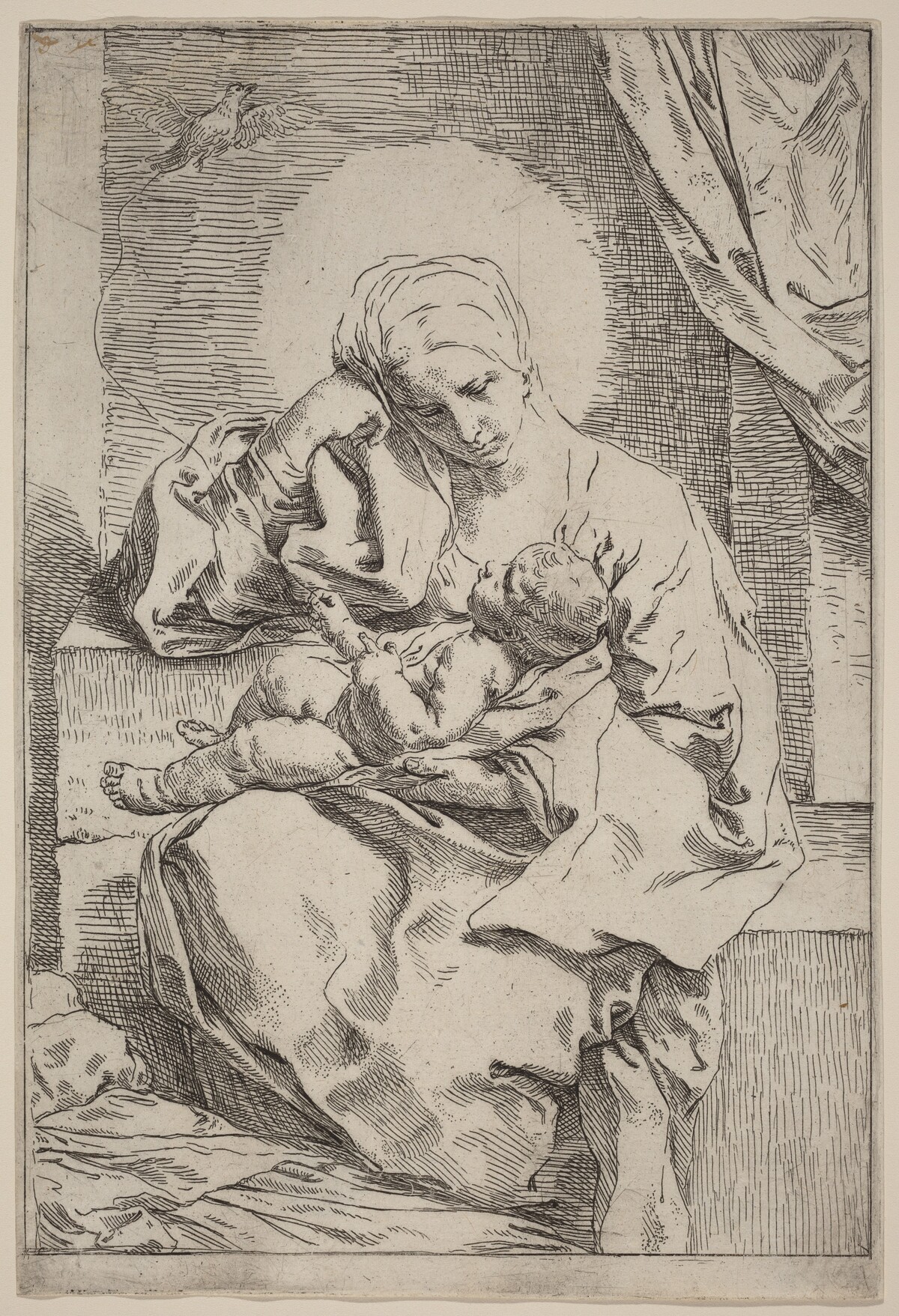 The Virgin and Child with a Bird by Simone Cantarini