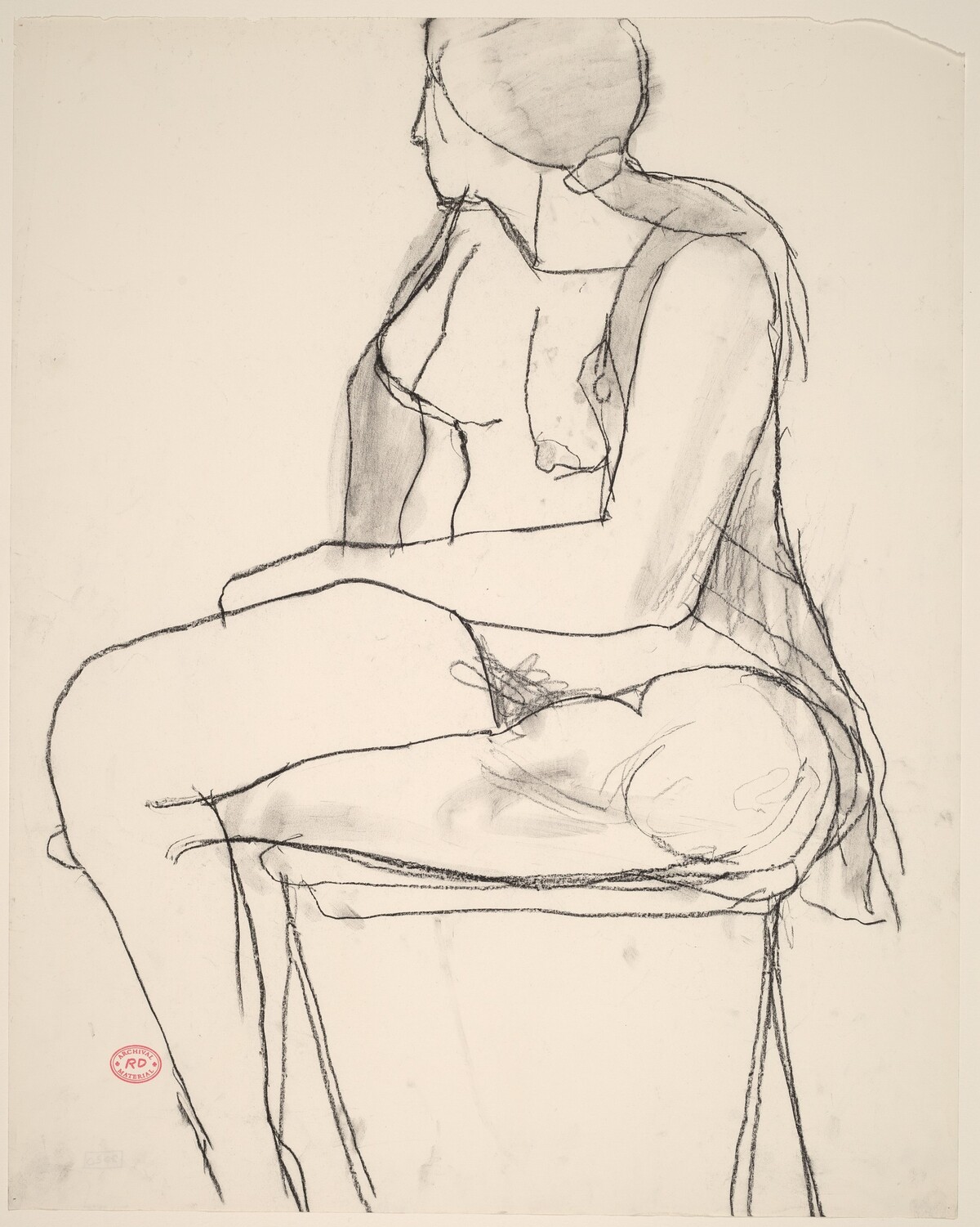 Untitled [seated female nude in an open shirt turning away] by Richard Diebenkorn