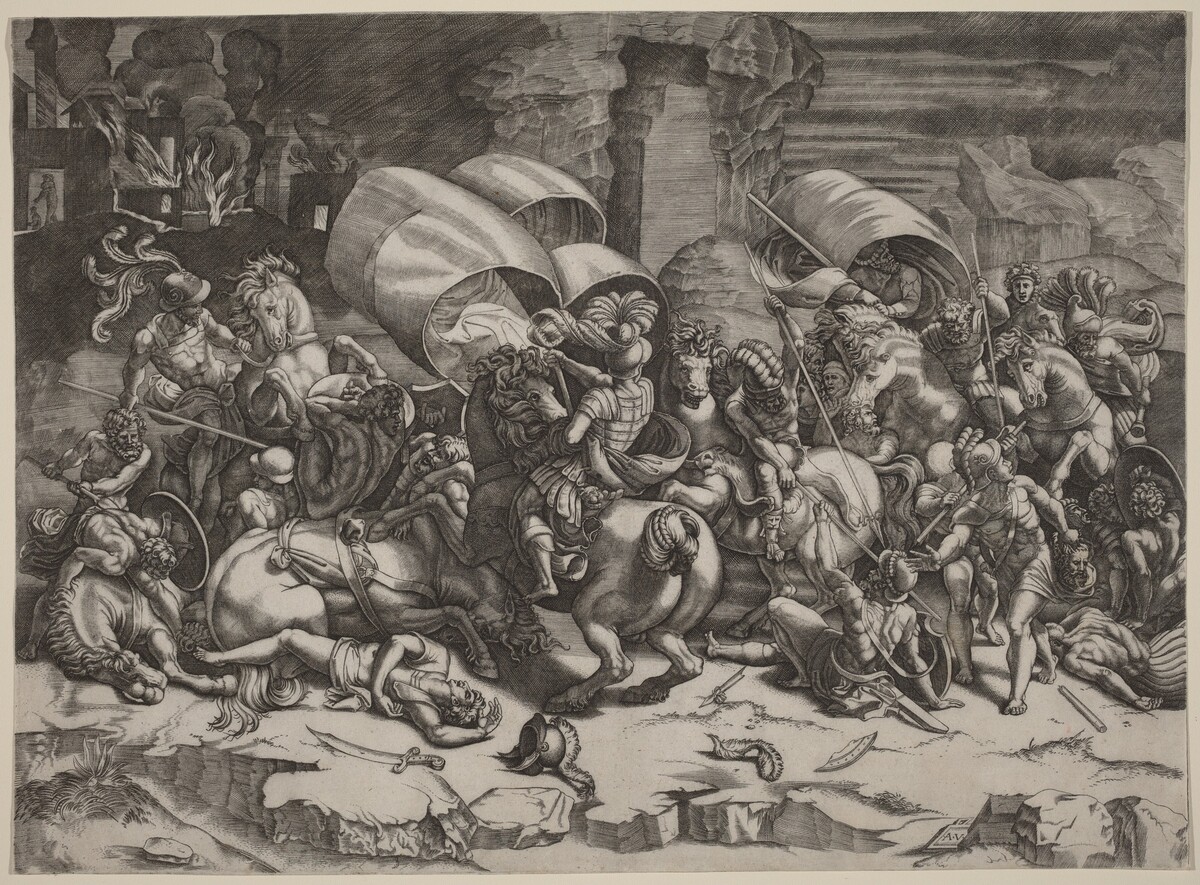 The Battle with the Cutlass by Agostino dei Musi, after Giulio Romano