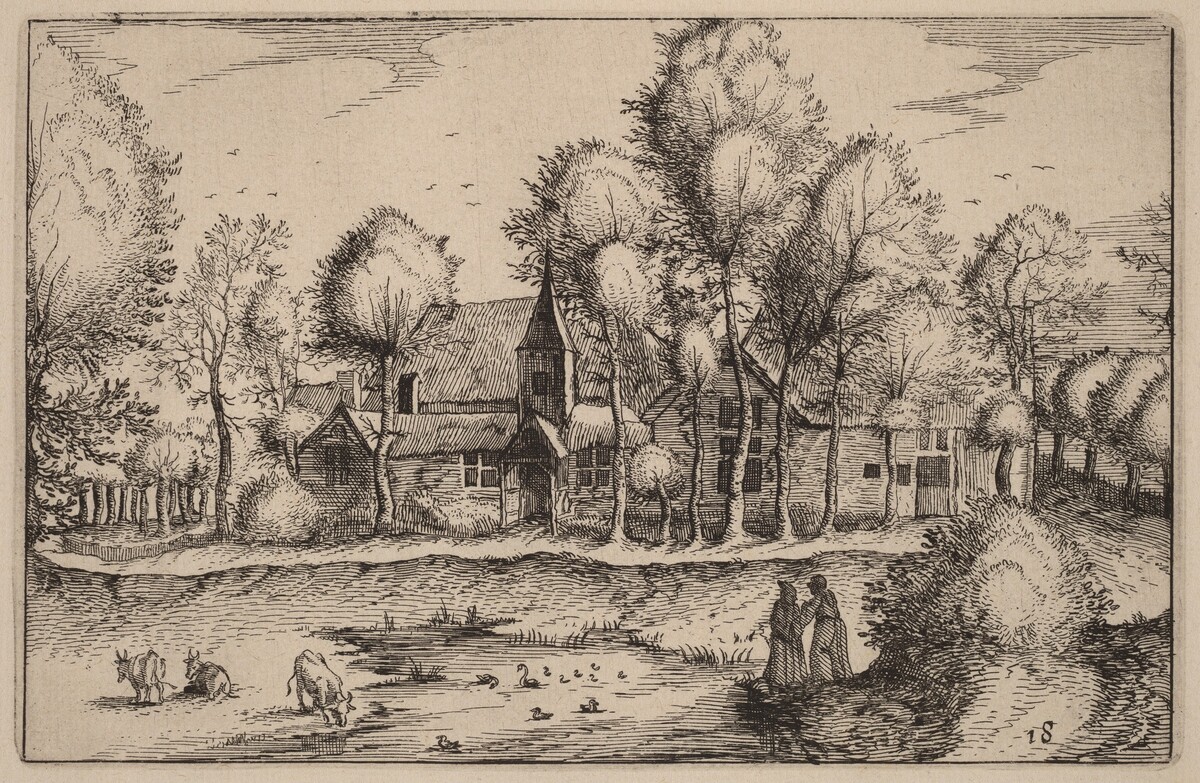 A Pond by Claes Jansz Visscher after Johannes van Doetechum, the Elder after Lucas van Doetechum after Master of the Small Landscapes