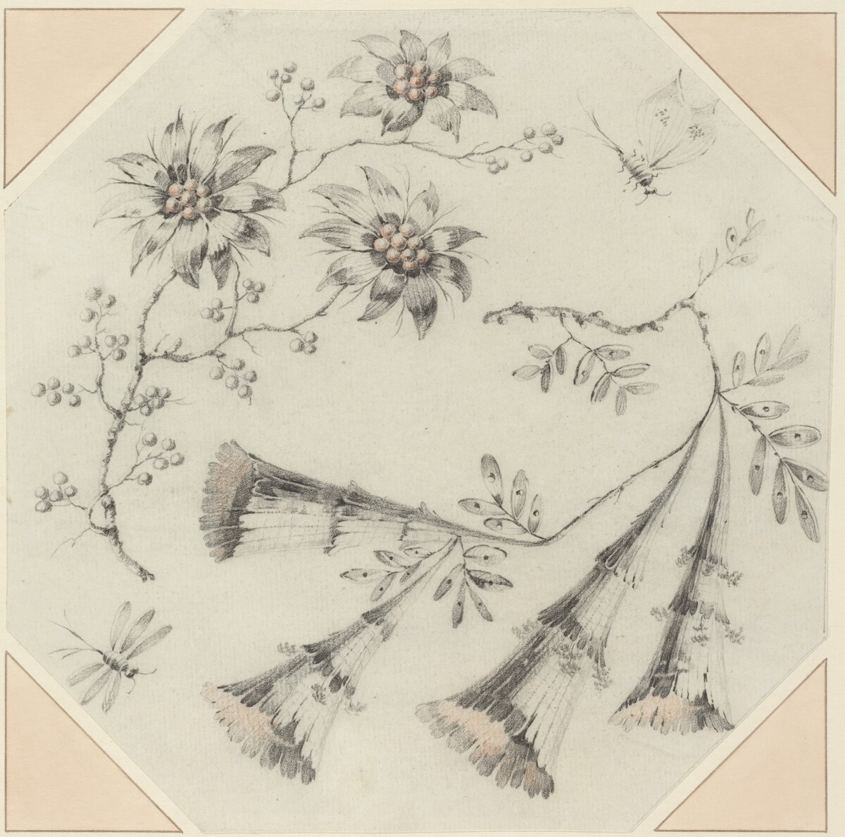 Trumpet Flowers and Daisies by Jean-Baptiste Pillement