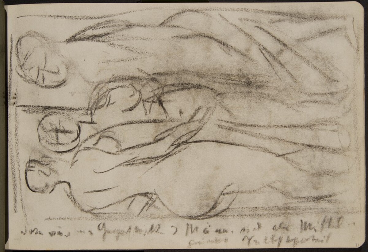 Drei stehende Frauenakte und Notizen (Three Standing Women and Documentation) [p. 33] by Max Beckmann