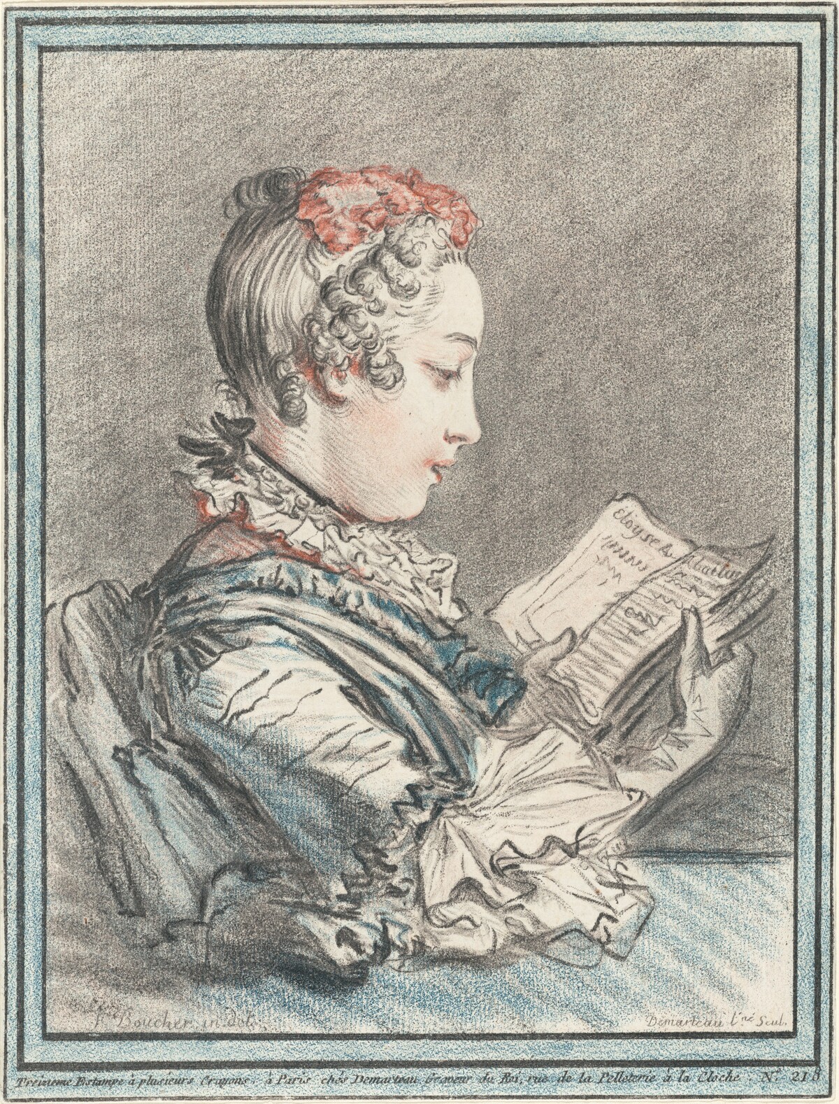 Young Girl Reading "Héloise and Abélard" by Gilles Demarteau, the Elder after François Boucher