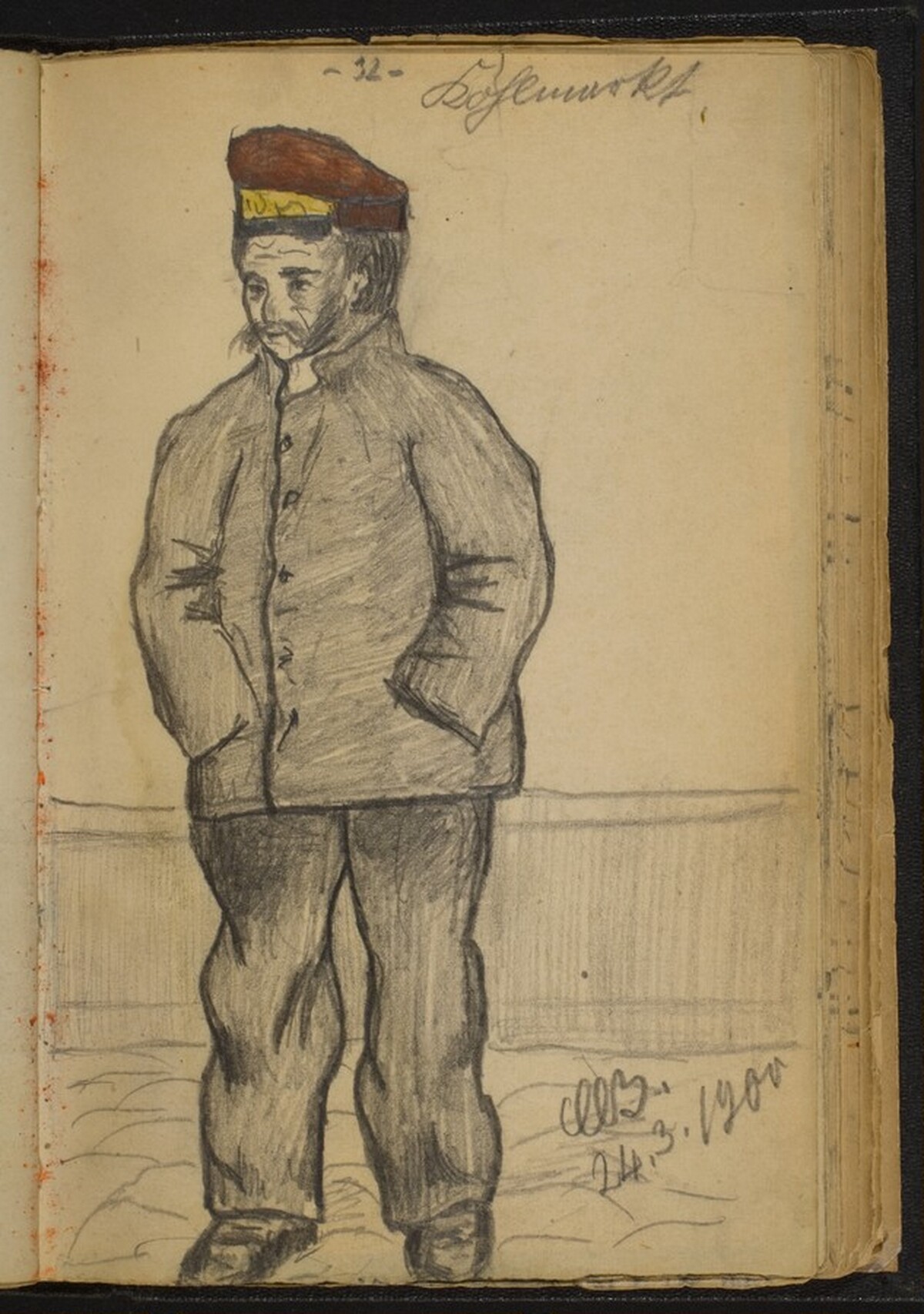 Standing Man in a Jacket and Red Hat by Max Beckmann