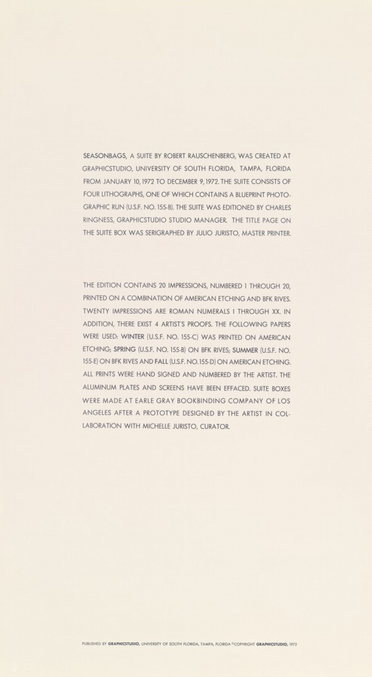 Seasonbags: Colophon by Robert Rauschenberg
