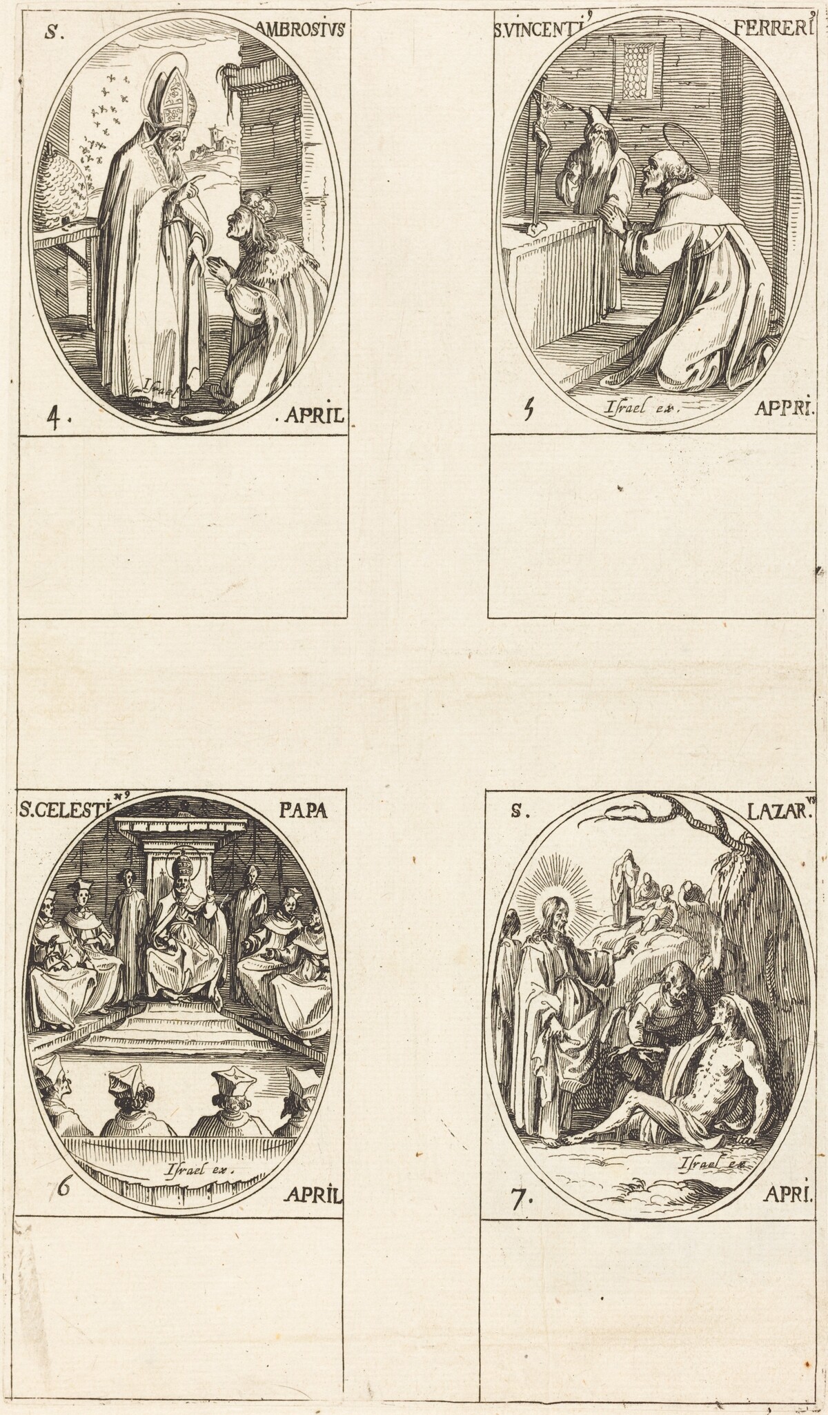 St. Ambrose; St. Vincent Ferrer; St. Celestin; St. Lazarus by Jacques Callot