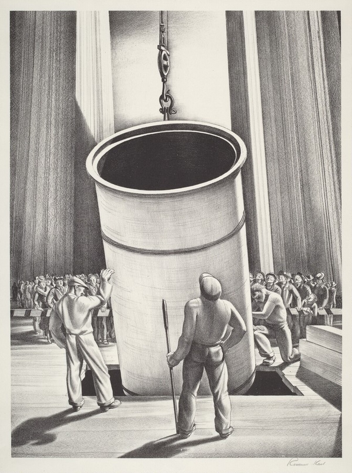 Lowering Pipe Section through Building Platform by Rockwell Kent