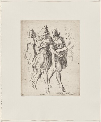 Two Girls Walking to Right