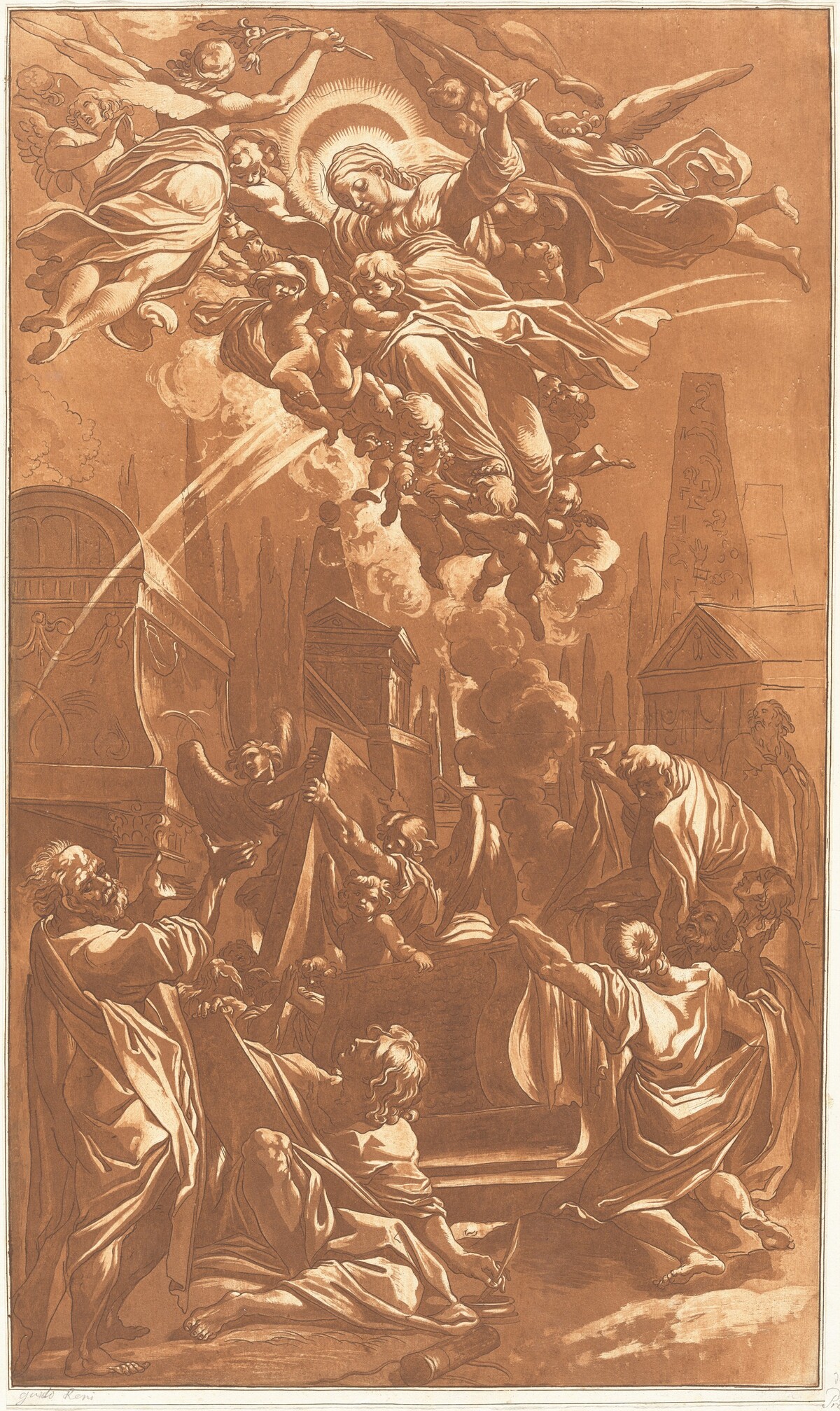 The Ascension of the Virgin by Johann Gottlieb Prestel, after Lodovico Carracci (formerly attributed to Guido Reni)