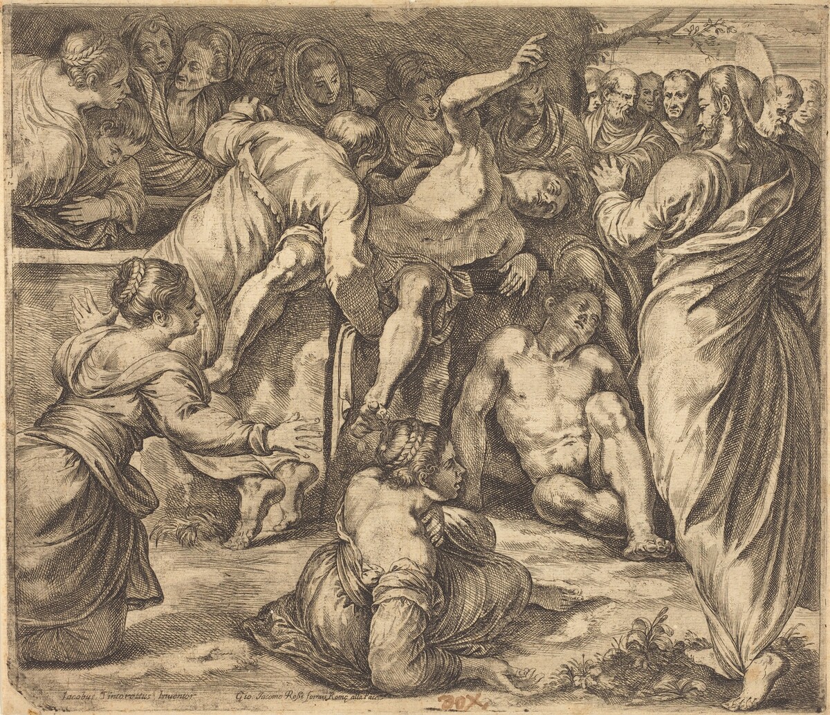 The Raising of Lazarus by Guglielmo Cortese after Tintoretto