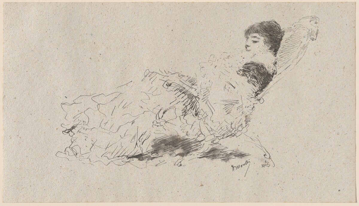 The Artist's Daughter Eleonora Reclining on a Chaise-Longue by Domenico Morelli