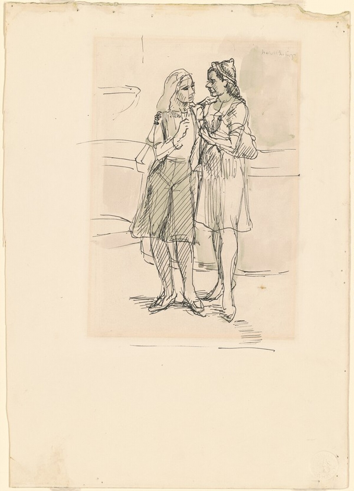 Study for "Two Girls Outdoors" [recto] by Isabel Bishop