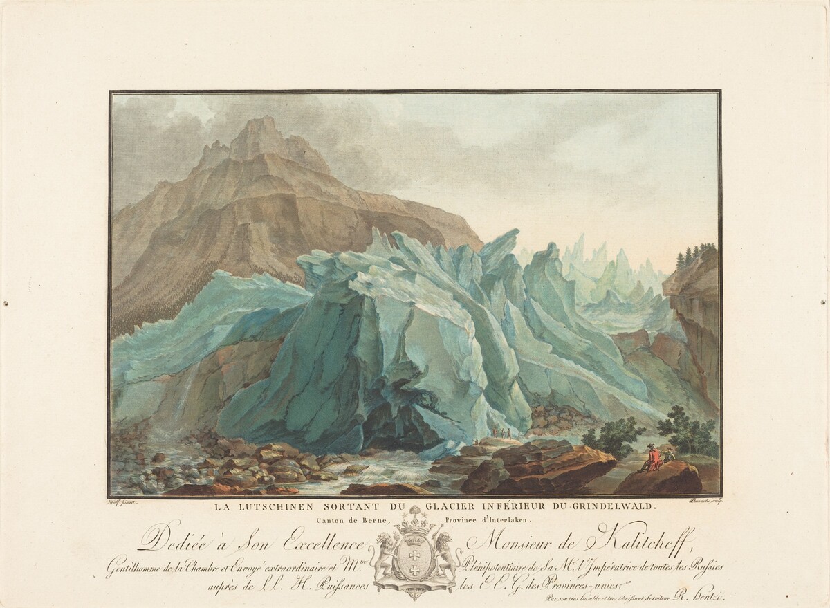 La Lutschinen sortant du Glacier inférieur du Grindelwald by Charles-Melchior Descourtis after Caspar Wolf