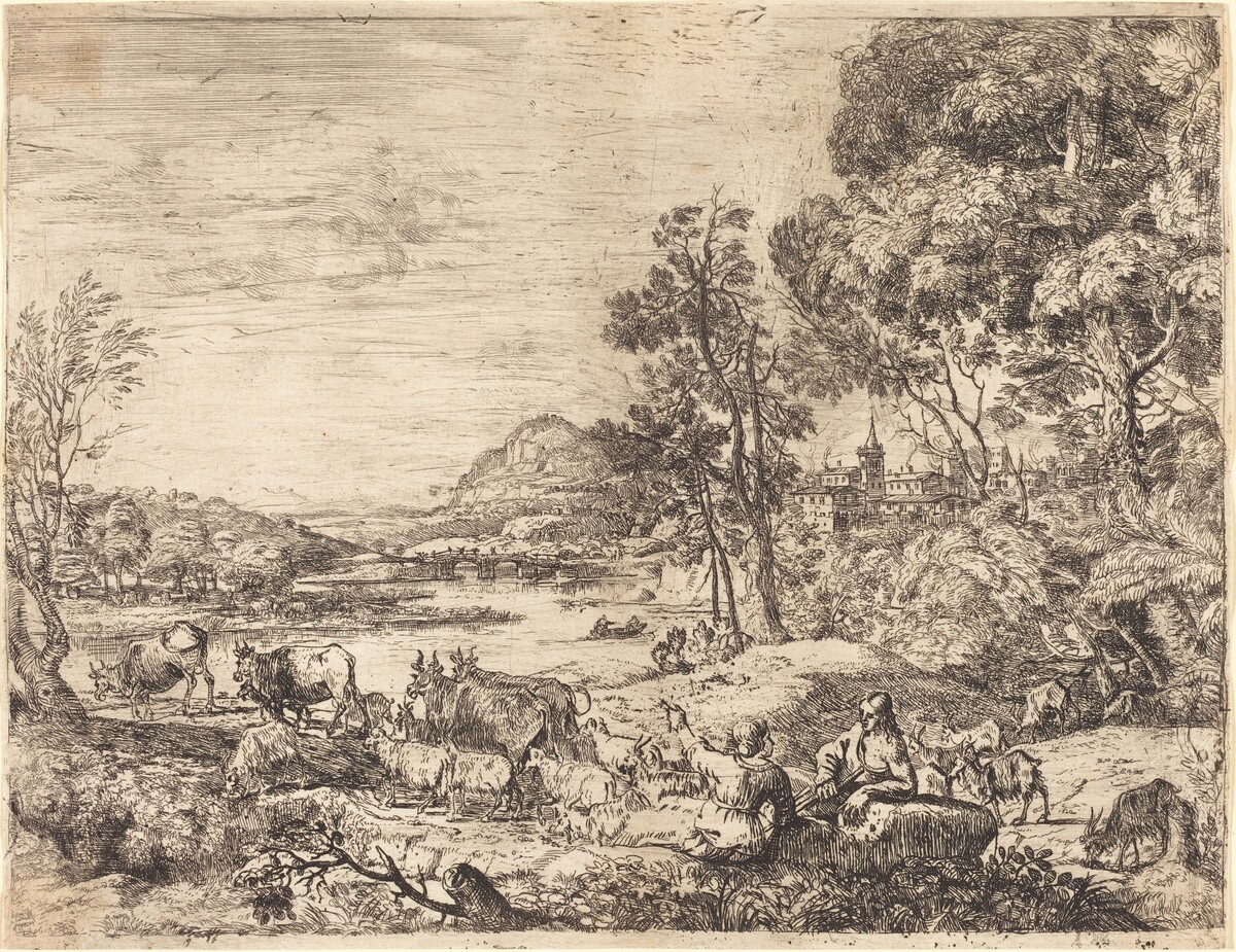 Shepherd and Shepherdess Conversing in a Landscape (Berger et bergère conversant) by Claude Lorrain