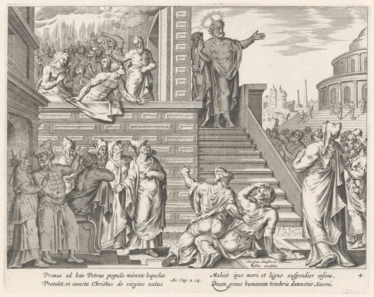 Saint Peter Speaks to the People about Christ by Philip Galle after Maerten van Heemskerck