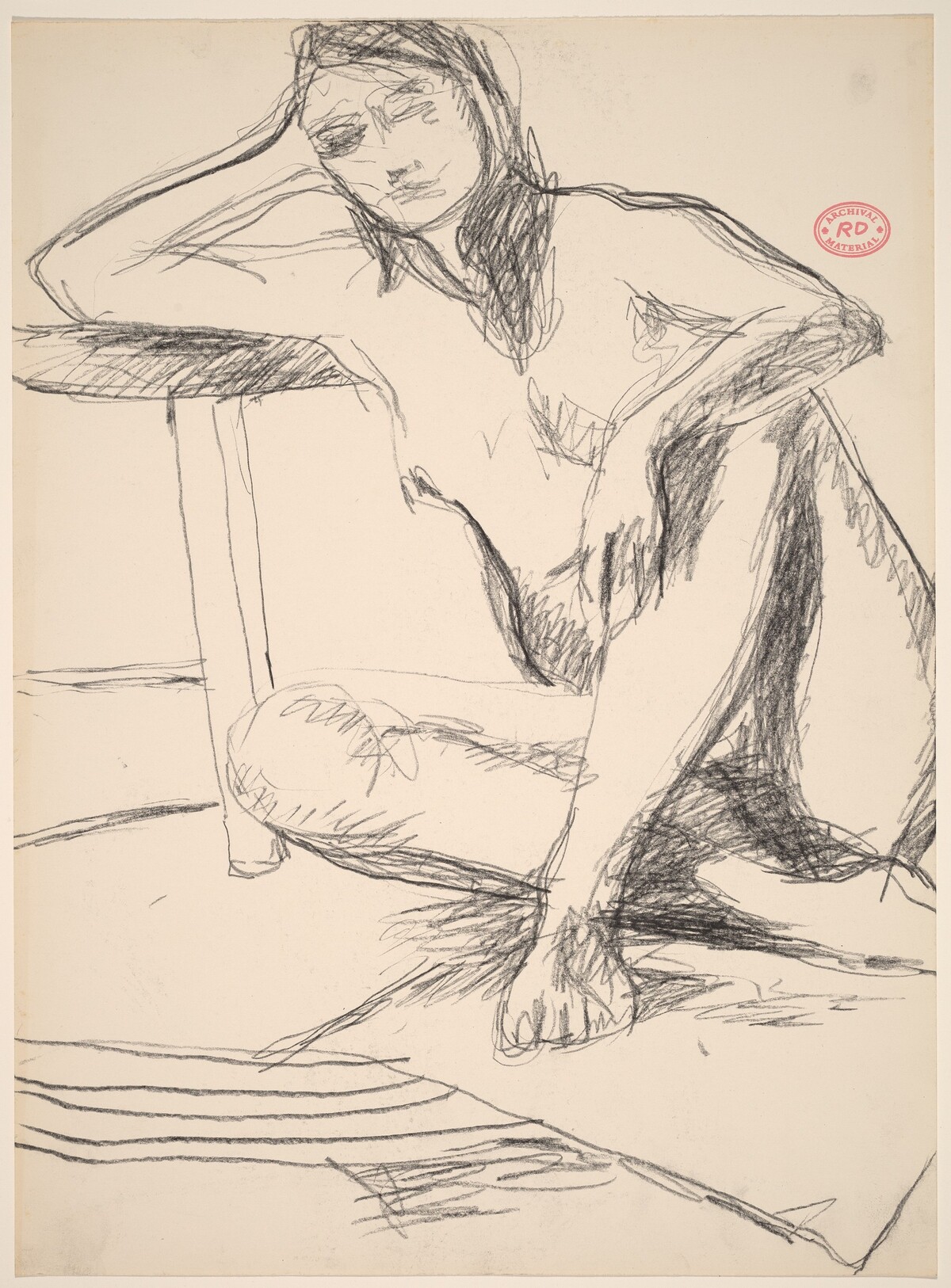 Untitled [seated model leaning with her right arm on a stool] by Richard Diebenkorn