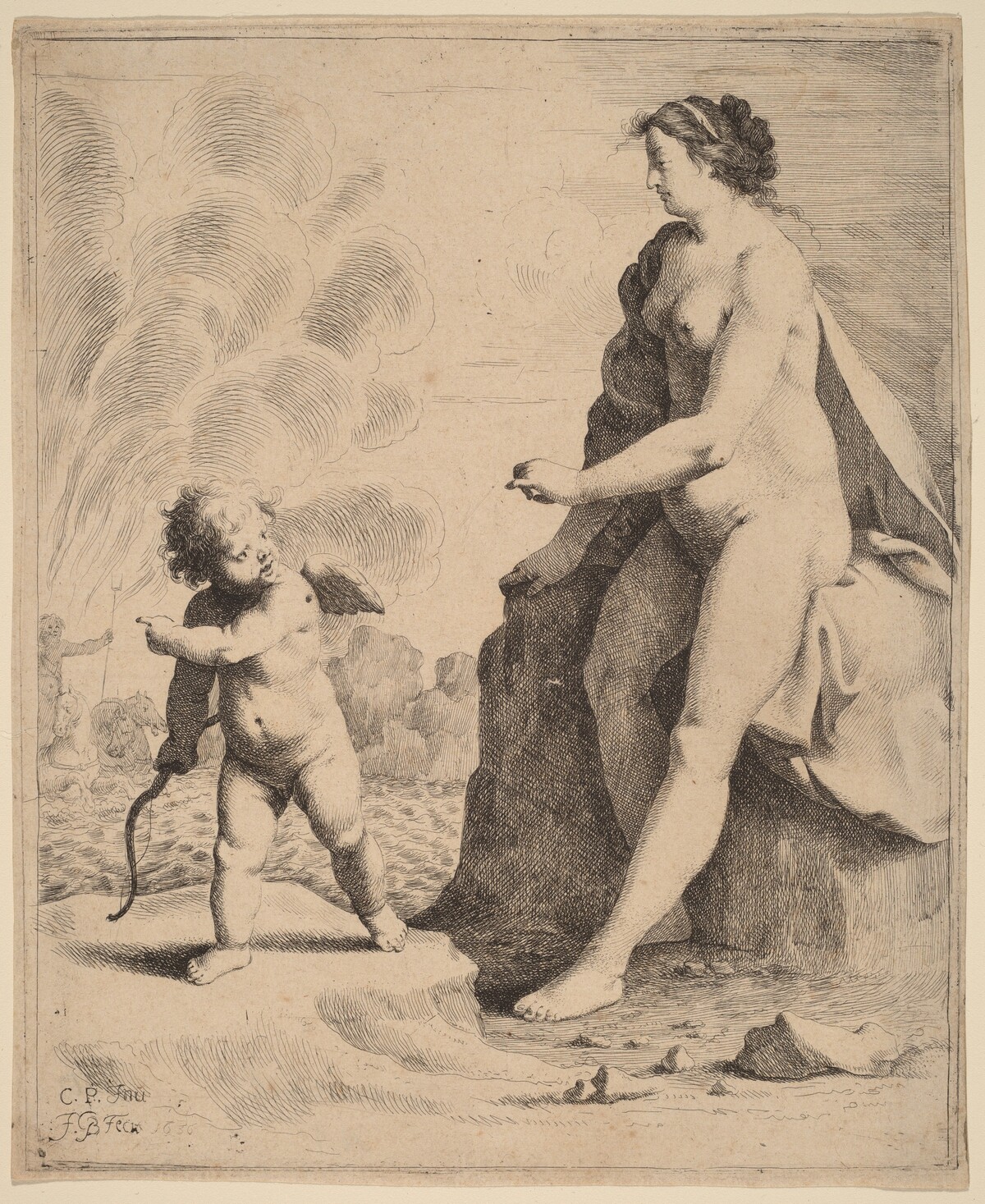 Venus and Cupid by Jan Gerritsz van Bronckhorst after Cornelis van Poelenburch
