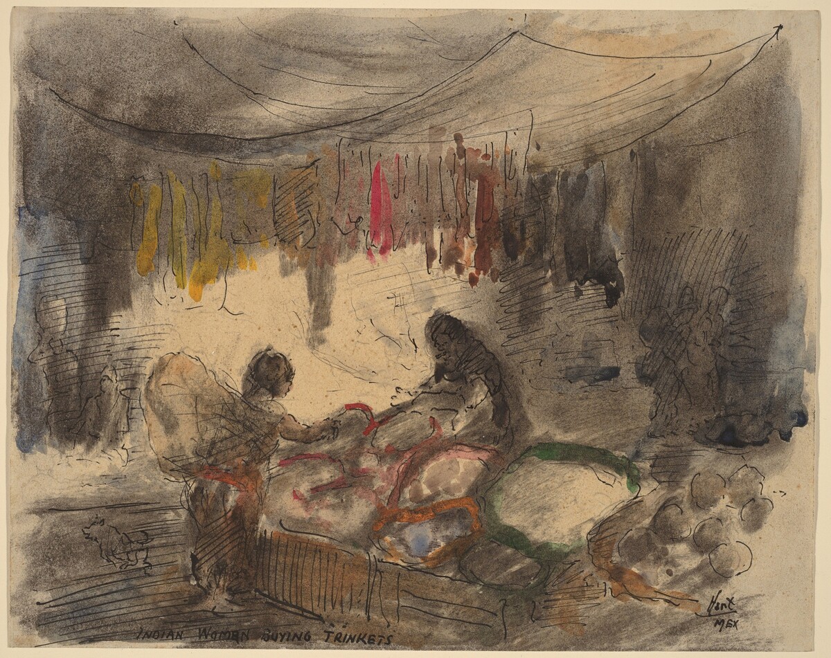 Market, Mexico, Indian Woman Buying Trinkets by George Overbury (Pop) Hart