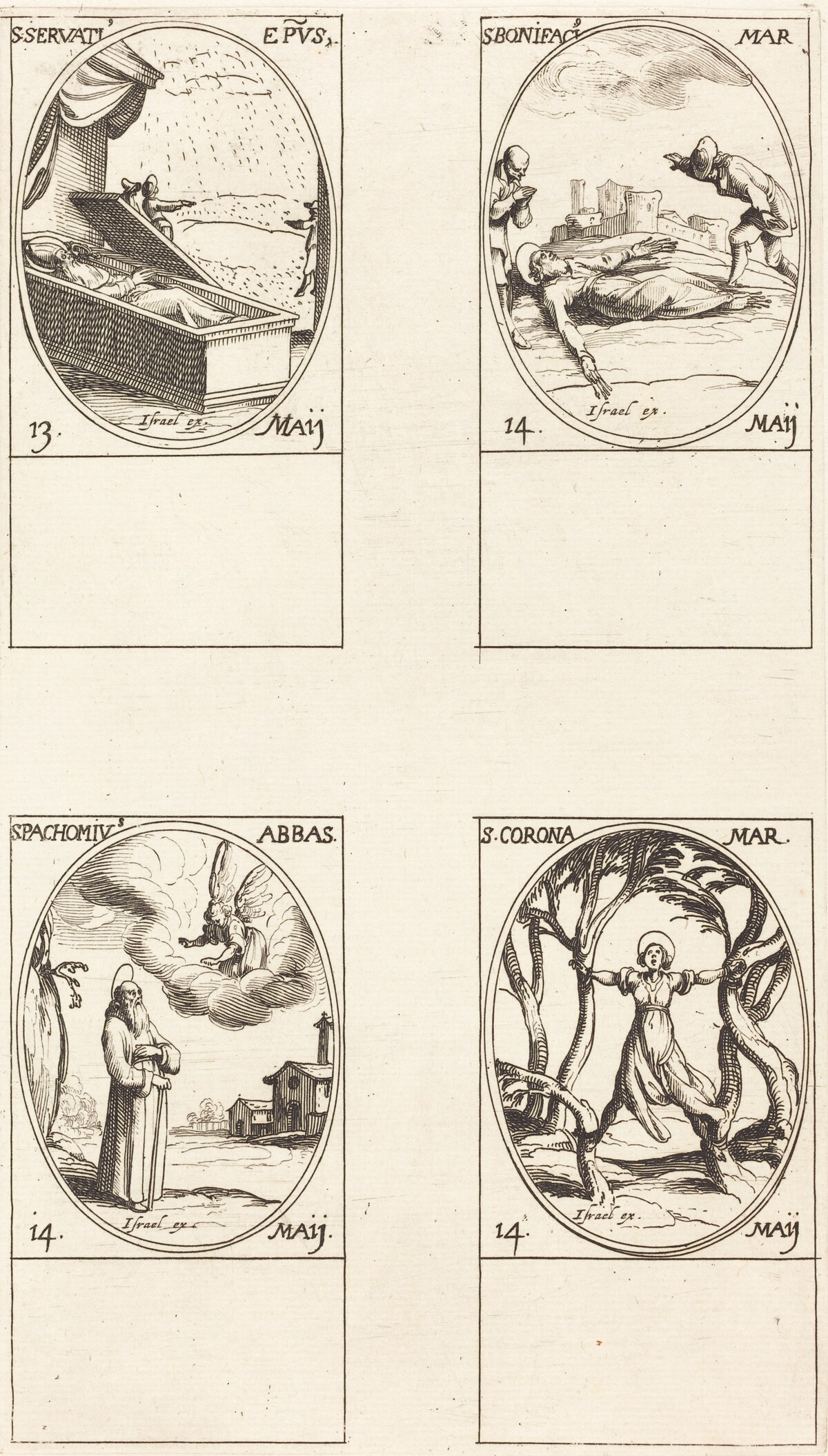 St. Servatius; St. Boniface; St. Pachomius; St. Corona by Jacques Callot