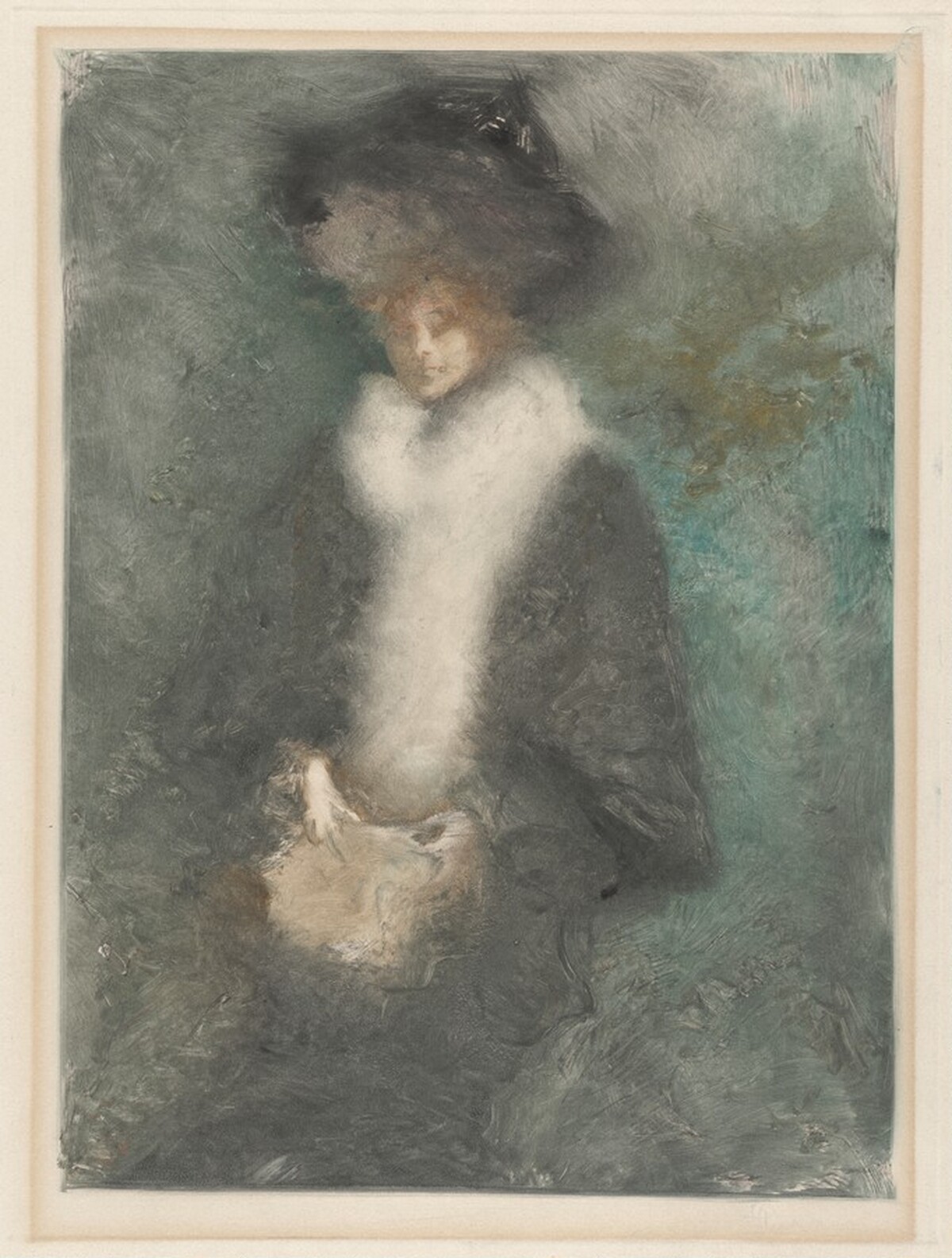 Elegant Woman in a Fur Coat by Pompeo Mariani