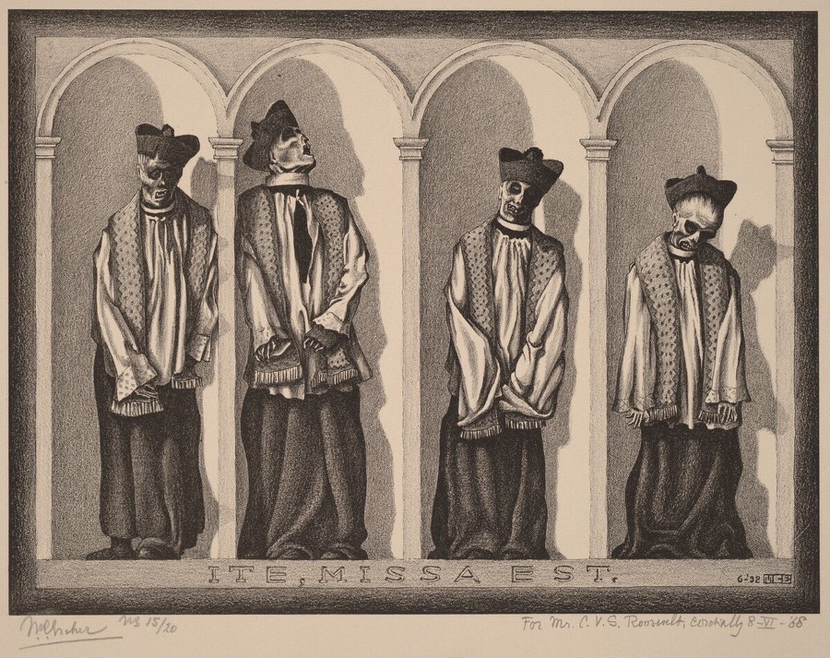 Mummified Priests in Gangi, Sicily by M.C. Escher