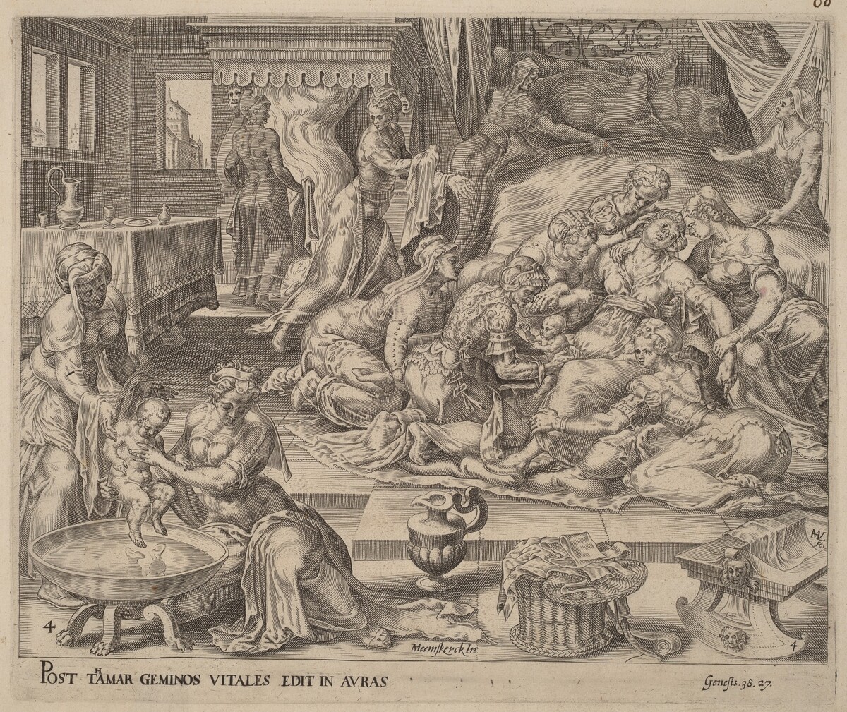 Birth of Pharez and Zara by Herman Jansz Muller after Maerten van Heemskerck