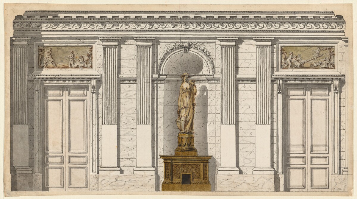 Design for a Wall with Two Doors and a Sculpture by Henri Pietre