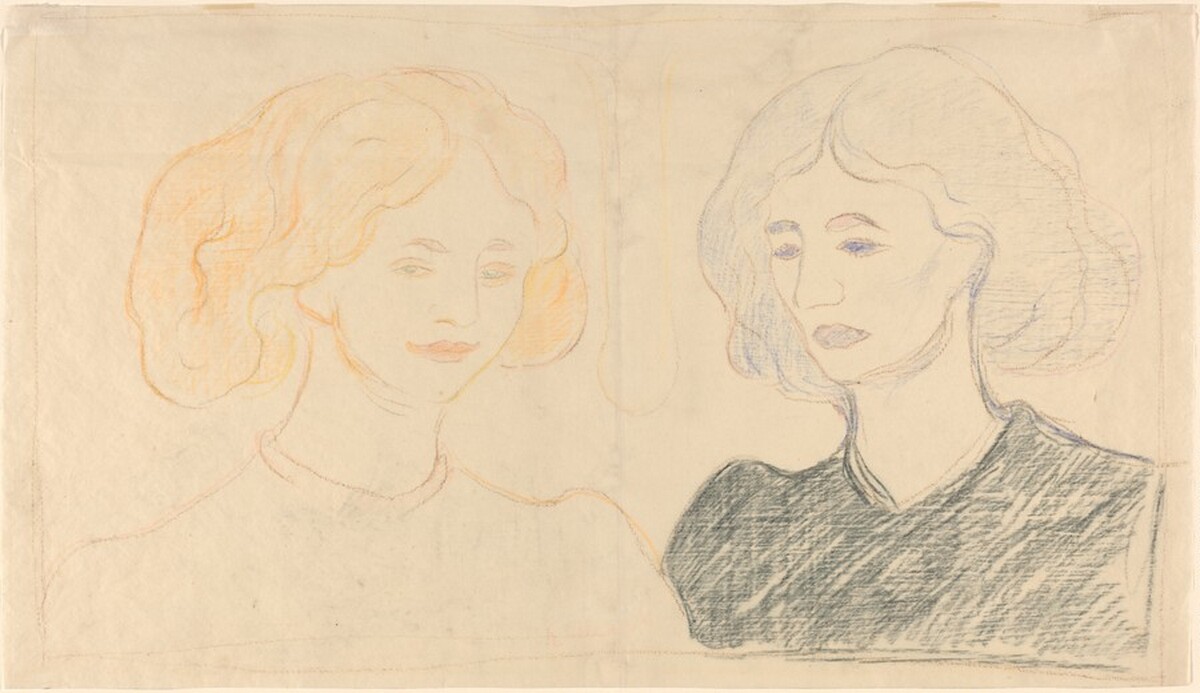 Two Female Heads Against a Reflection of the Moon by Edvard Munch