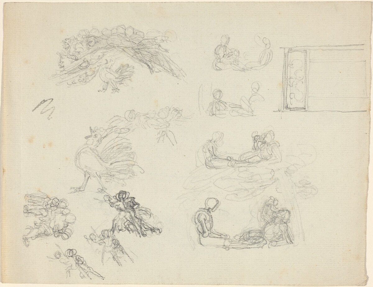 Studies of Crowing Rooster and Reclining Figures [recto and verso] by John Flaxman