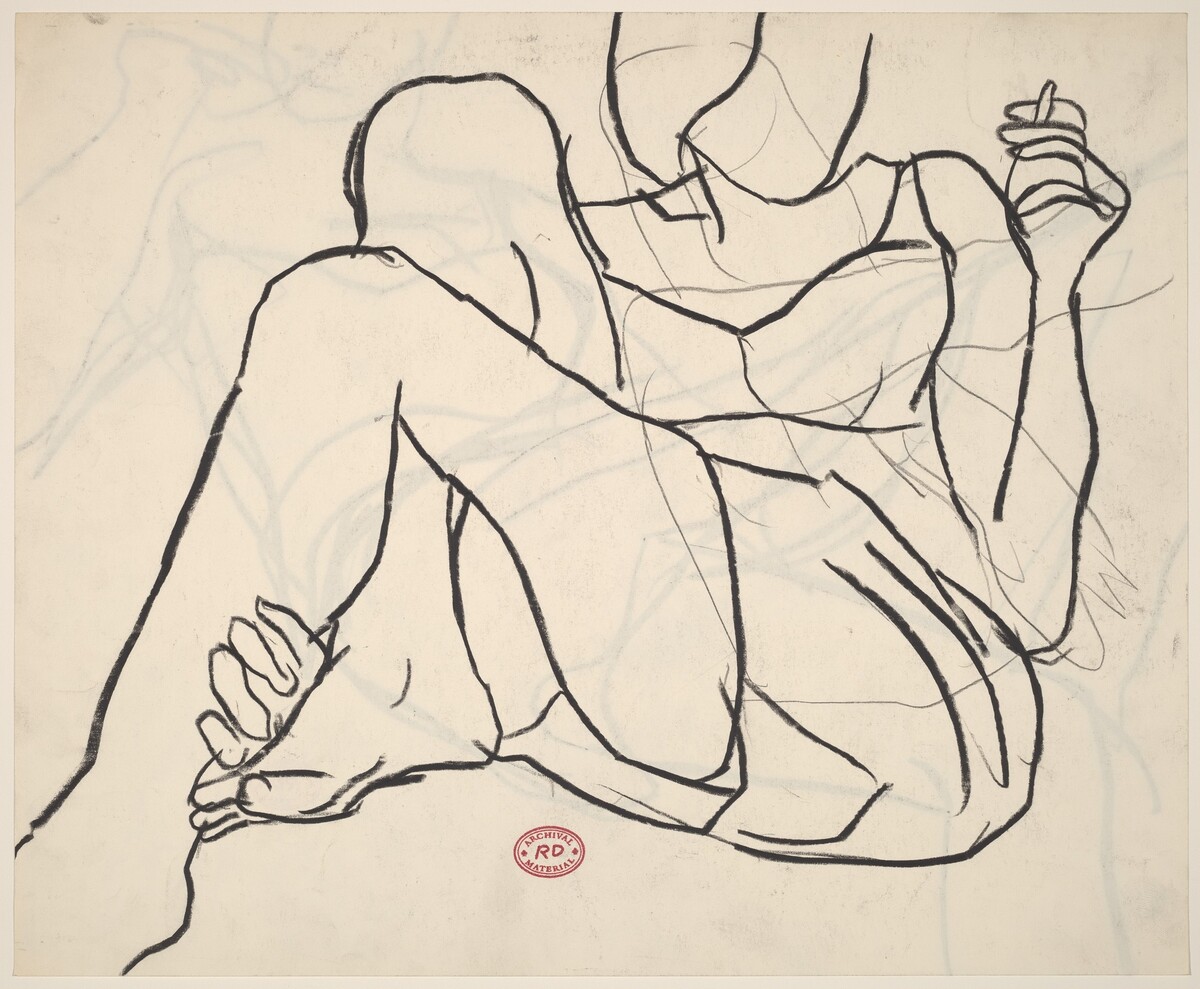 Untitled [woman reclining in a dress with hand to mouth] by Richard Diebenkorn