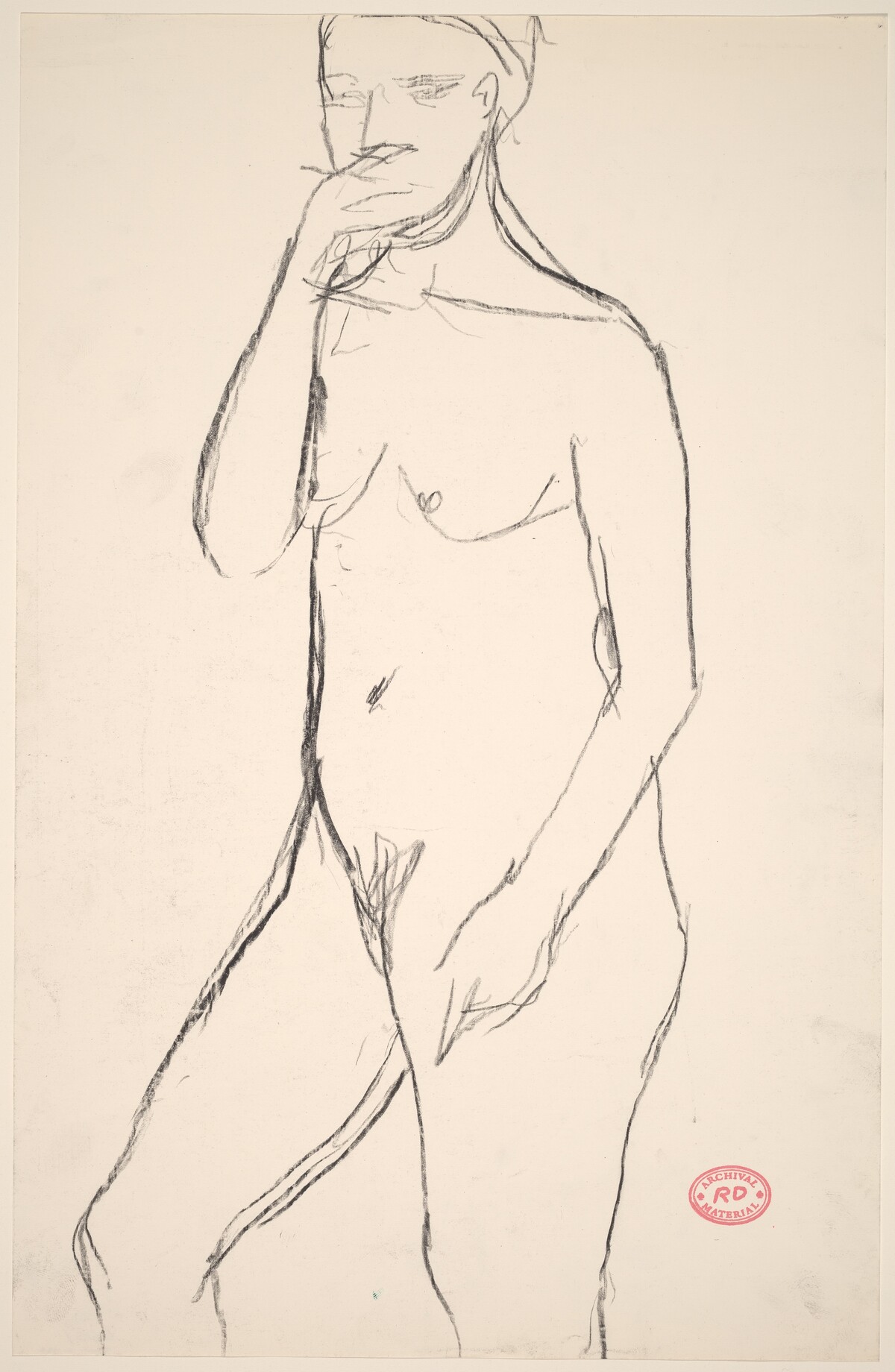 Untitled [standing female nude with right hand to mouth] by Richard Diebenkorn