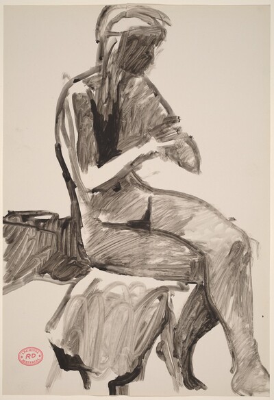 Untitled [seated female nude turned away from light source]