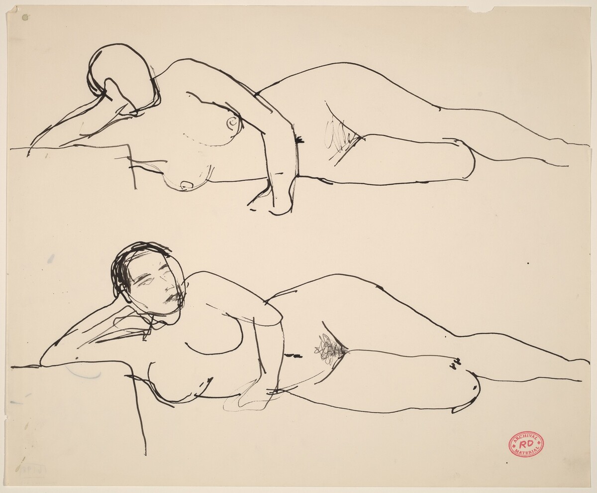 Untitled [two studies of a reclining female nude resting on right arm] by Richard Diebenkorn
