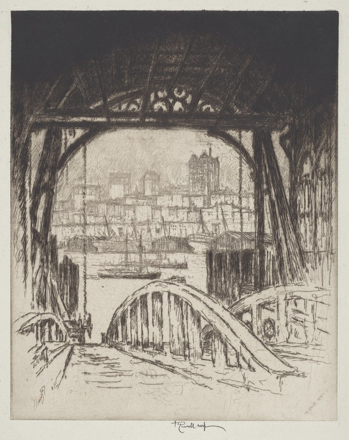Columbia Heights, from Fulton Ferry by Joseph Pennell