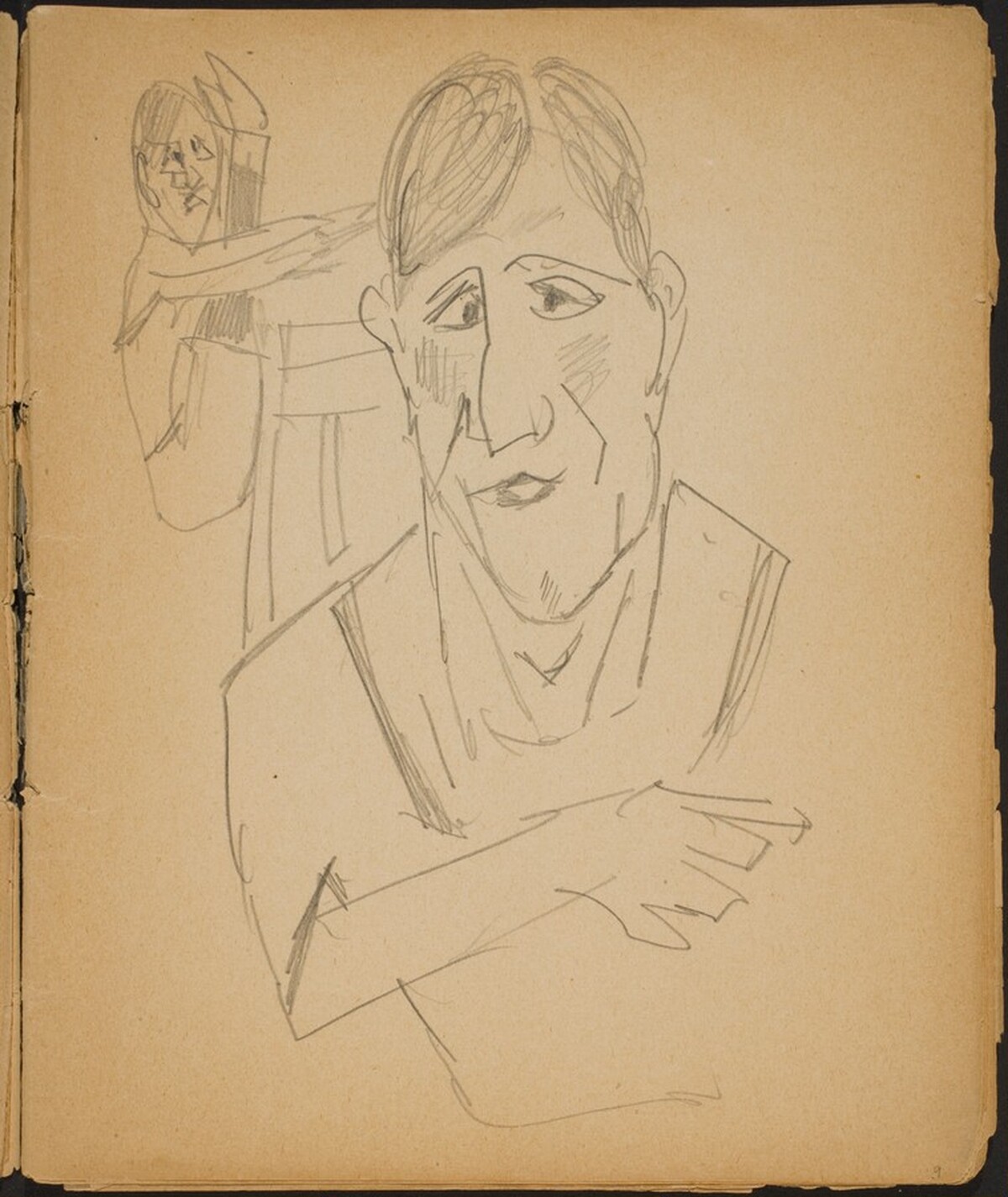 Ältere Frau und Artist im Hintergrund (Elderly Woman and a performer in the background) [p. 9] by Max Beckmann