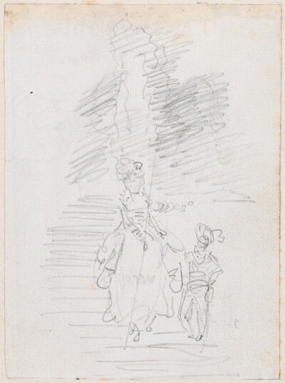 Woman and Smaller Male Figure on Grand Stairway [recto]