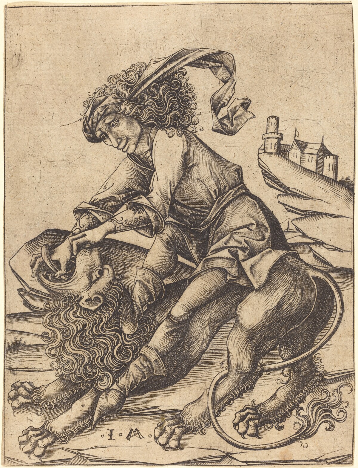 Samson and the Lion by Israhel van Meckenem