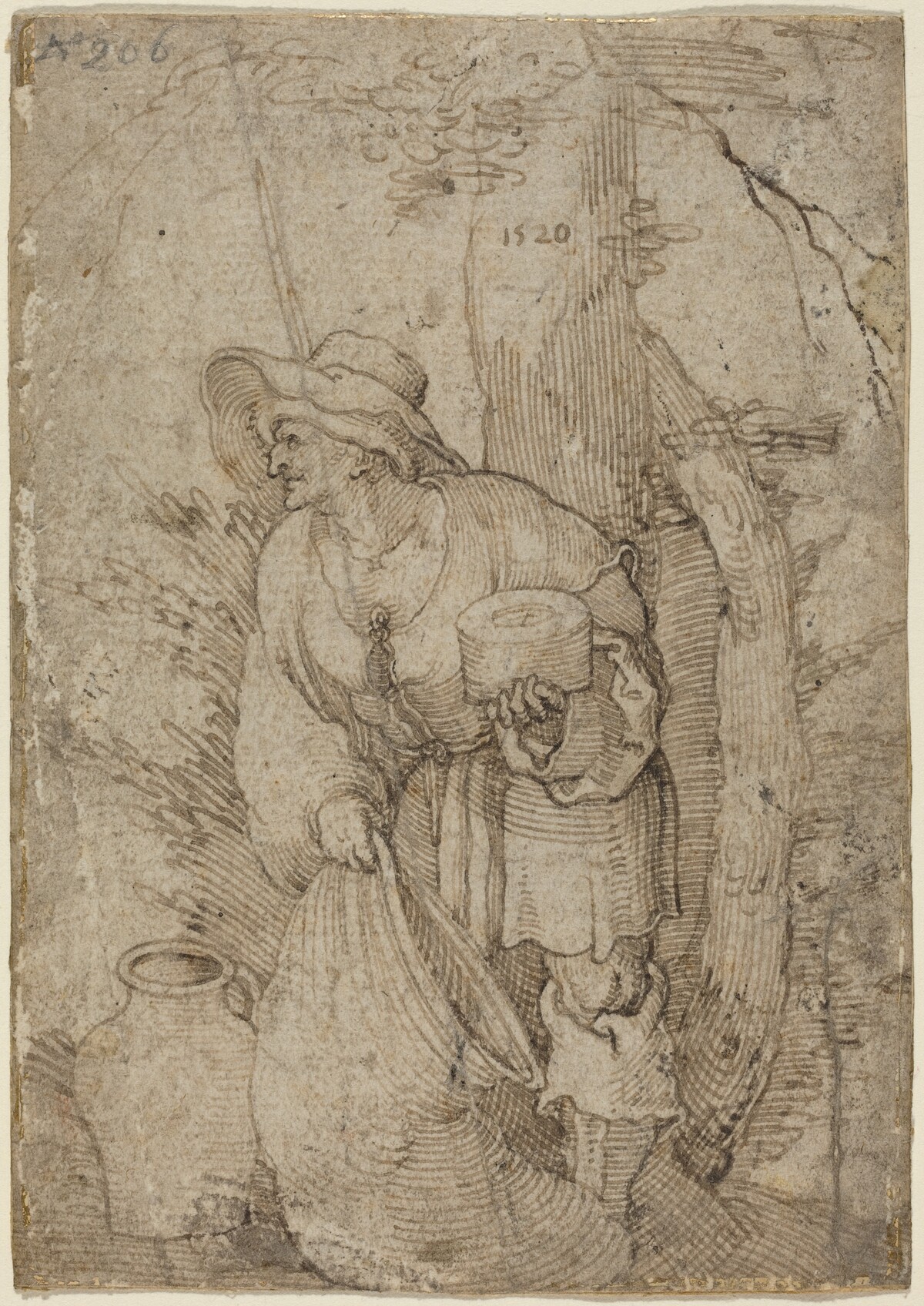 Old Man Standing under Tree by Sebald Beham