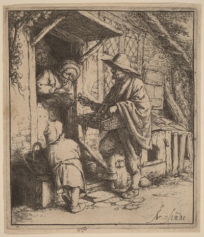 Street Vendor Selling Spectacles at the Door