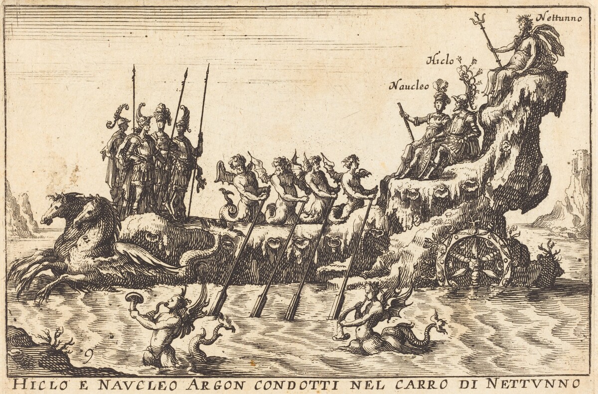 Hiclo e Naucleo Argon condotti nel carro di Nettuno by Balthasar Moncornet after Remigio Cantagallina