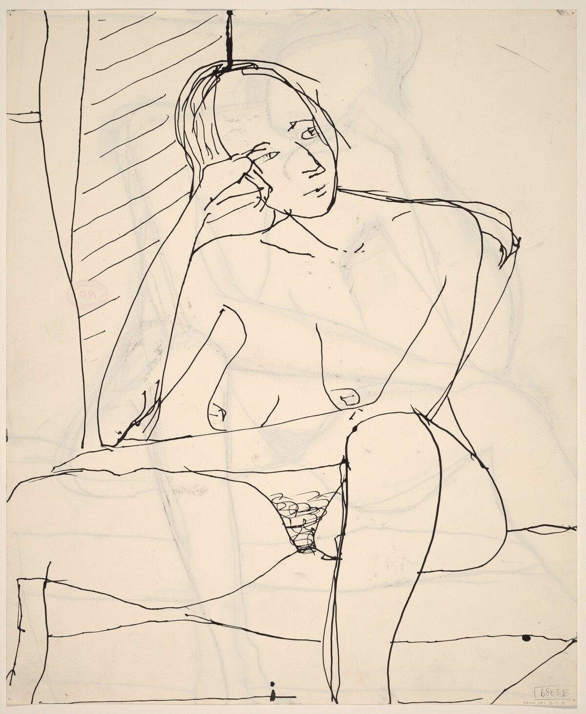 Untitled [seated nude resting her head upon her right hand] [verso] by Richard Diebenkorn