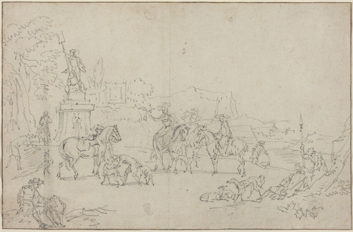 An Elegant Hunting Party Resting by a Fountain by Peeter Bout