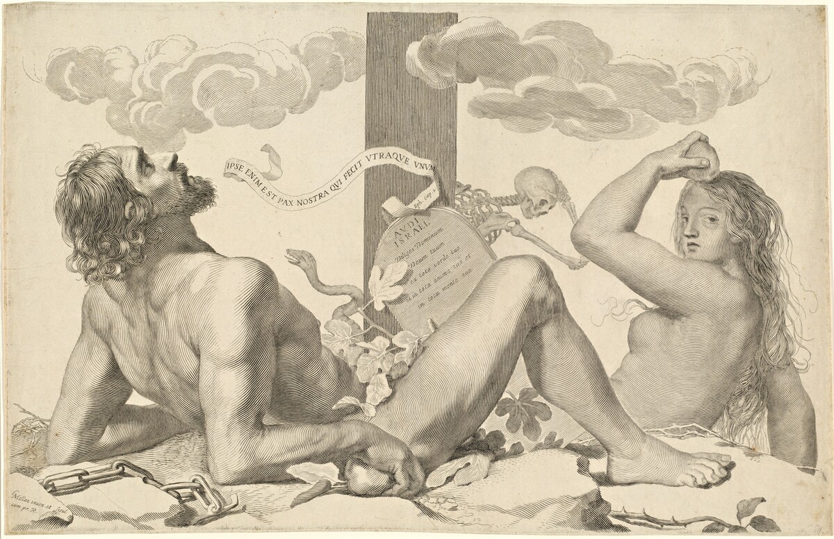 Adam and Eve at the Foot of the Cross by Claude Mellan