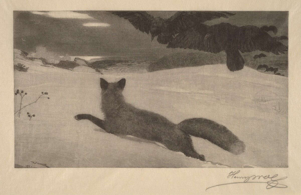 Winter, the Fox Hunt by Henry Wolf after Winslow Homer