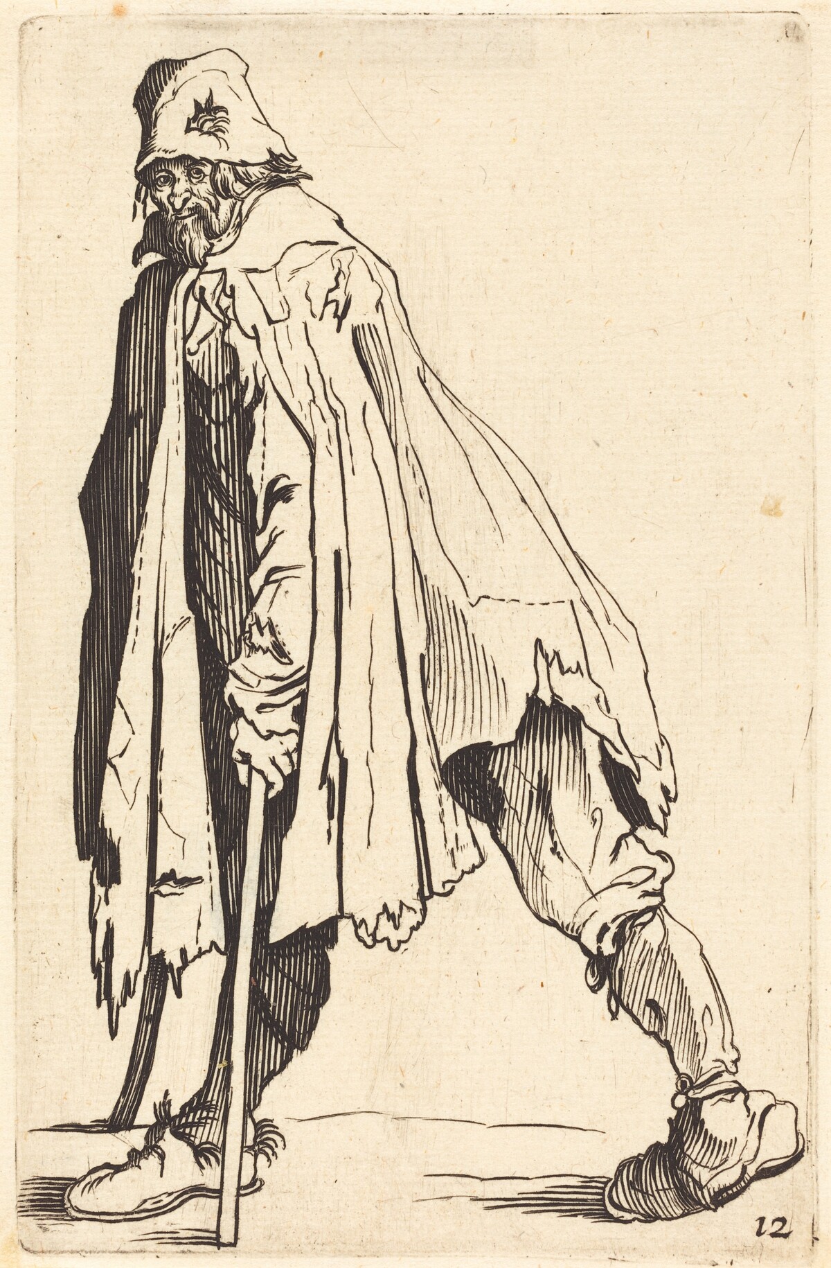 Beggar with Crutches and Cap by after Jacques Callot