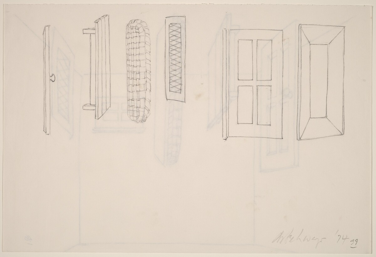 Basket, Table, Door, Window, Mirror, Rug #40 [verso] by Richard Artschwager