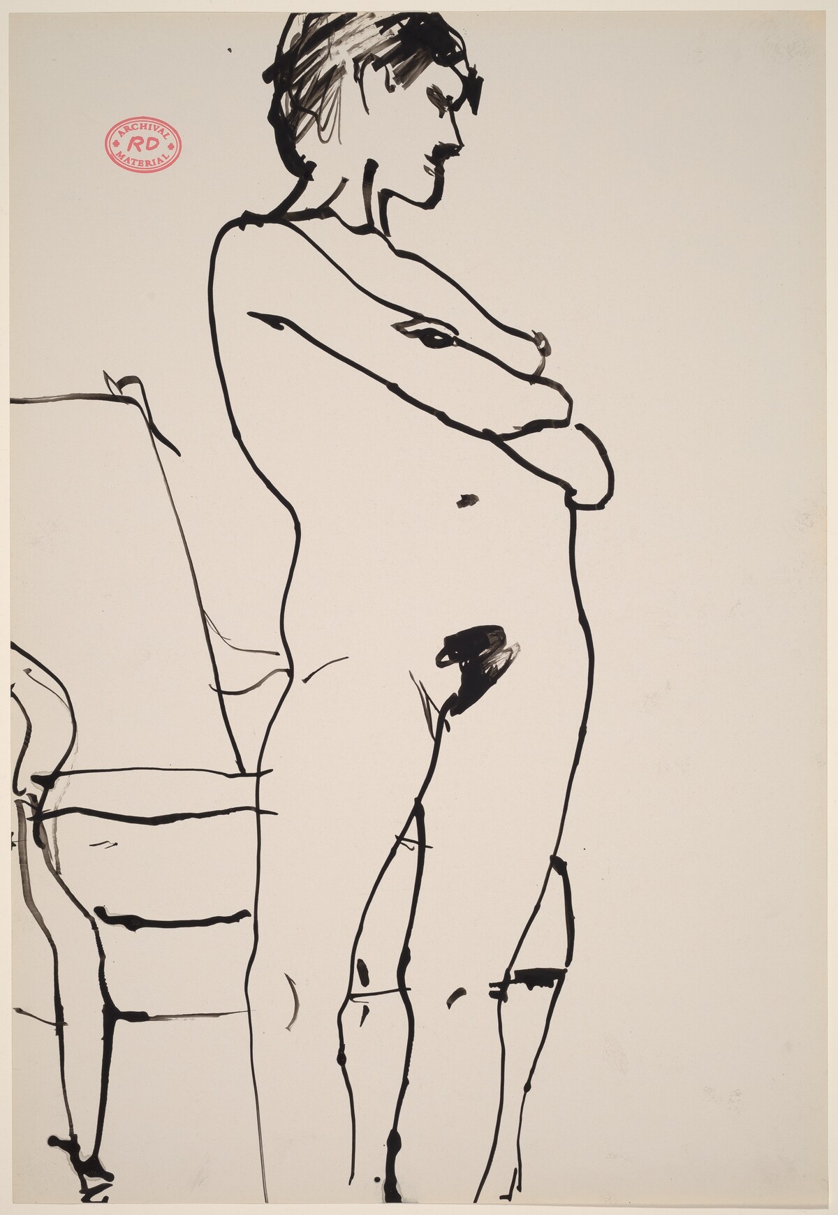 Untitled [female nude standing in front of an armchair] by Richard Diebenkorn