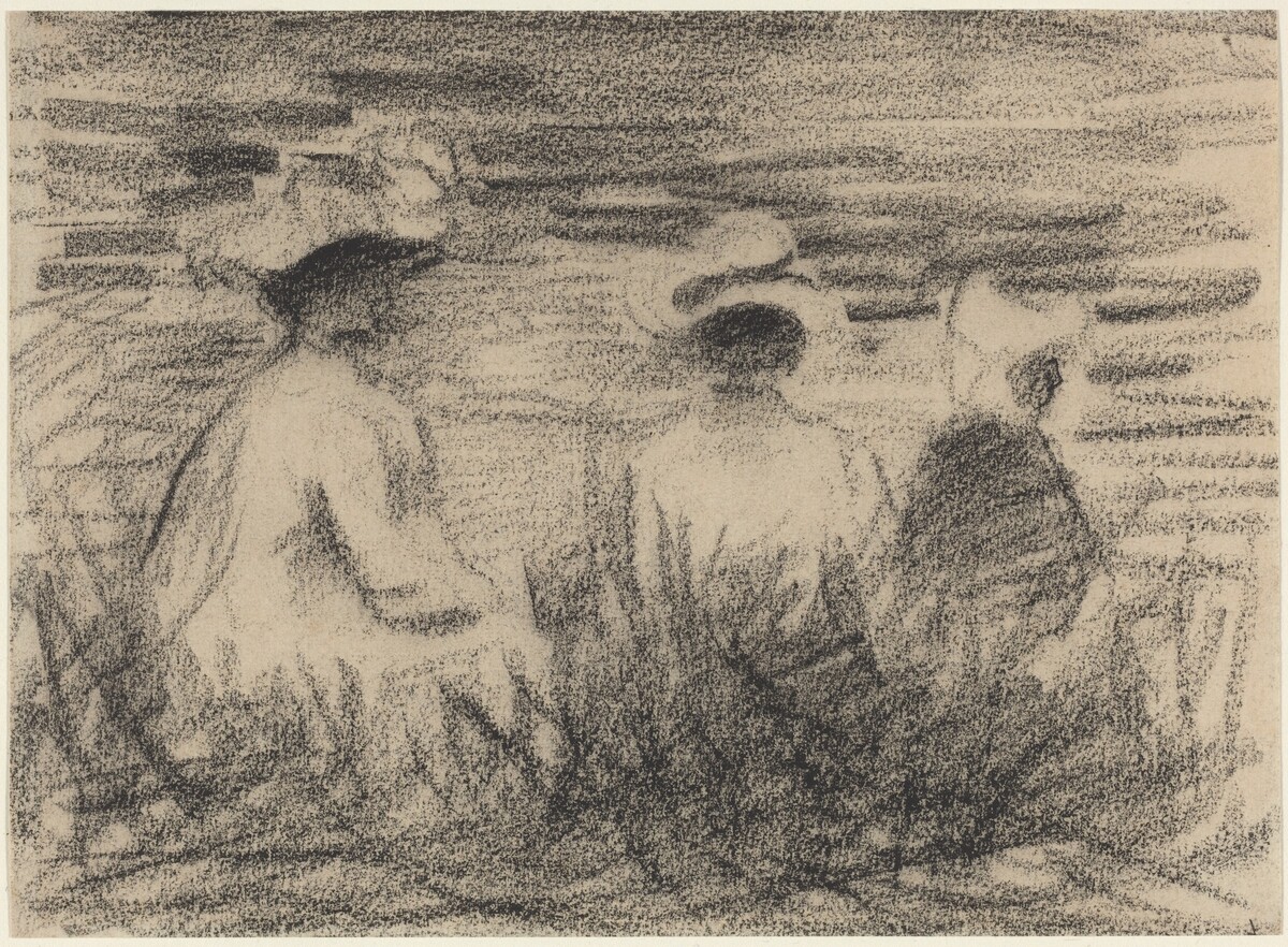 Three Figures Seated in a Meadow, Seen from the Back by French 19th or 20th Century